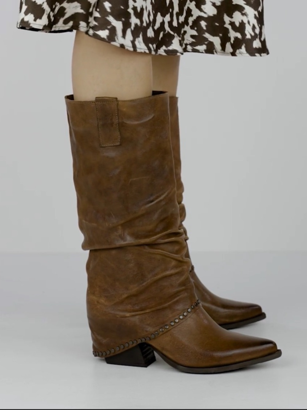 Western luxury Brown Slouchy Leather Mid-Calf Boot